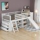 preview thumbnail 5 of 7, White Twin Pine Low Loft Bed with Bookcases, Drawers, Convertible Ladder, Slide