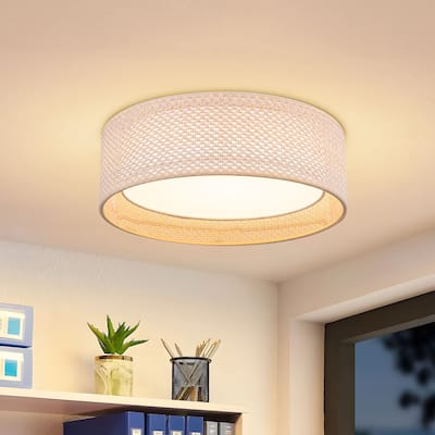 Hand-Woven Rattan Drum Flush Mount Ceiling Light