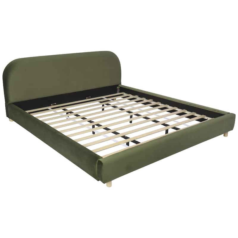 King/Queen Upholstered Platform Bed with Boucle or Velvet Fabric, Button Tufted Headboard