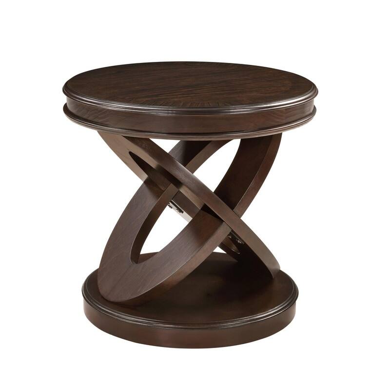 Retro Round Solid Wood End Table with X-Shape Base for Living Room Use