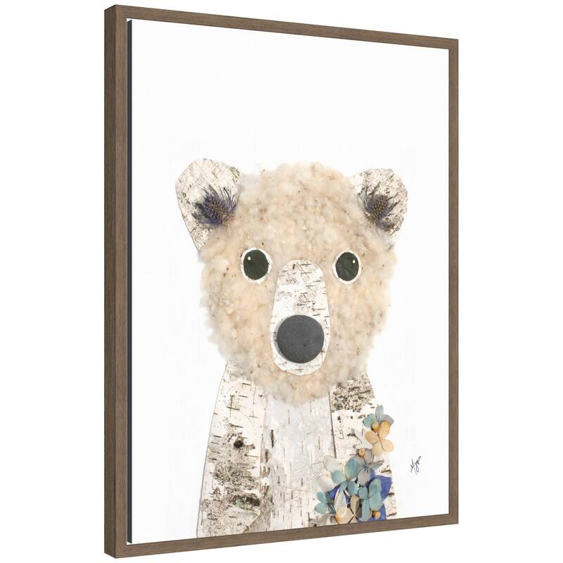 Kate and Laurel Polar Bear by Madeline Jeppesen Framed Canvas Wall Art Print - 18x24 - Walnut