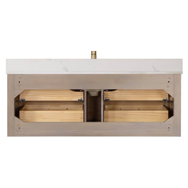 Cristo Floating Bath Vanity with White Quartz Stone Top and Mirror
