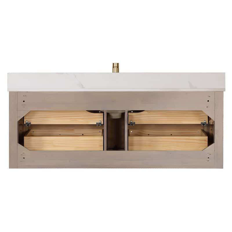 Cristo Floating Bath Vanity with White Quartz Stone Top without Mirror