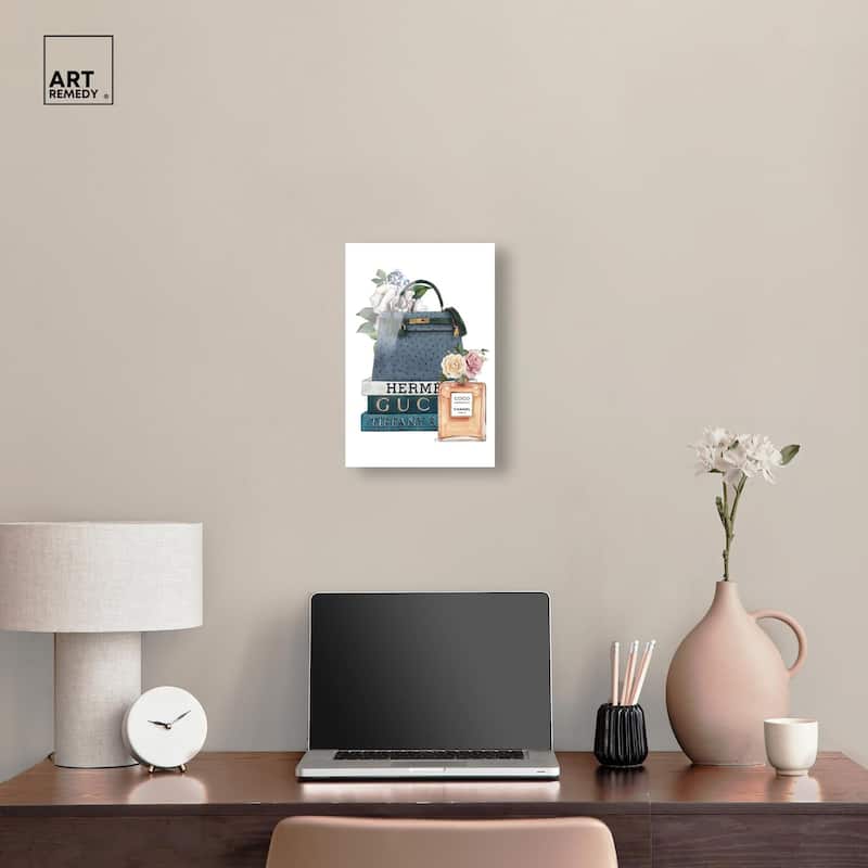 Books and Coco Orange Acrylic by Art Remedy, Ready to Hang