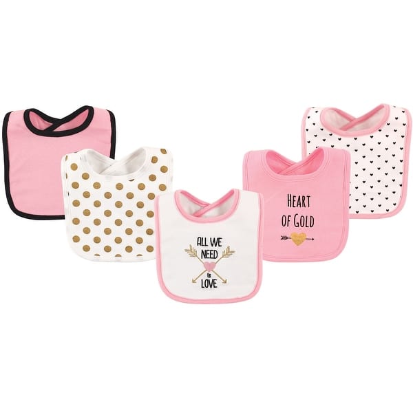 slide 1 of 1, Hudson Baby Infant Girl Cotton Bibs 5pk, Heart, One Size - Heart - One Size One Size - Heart