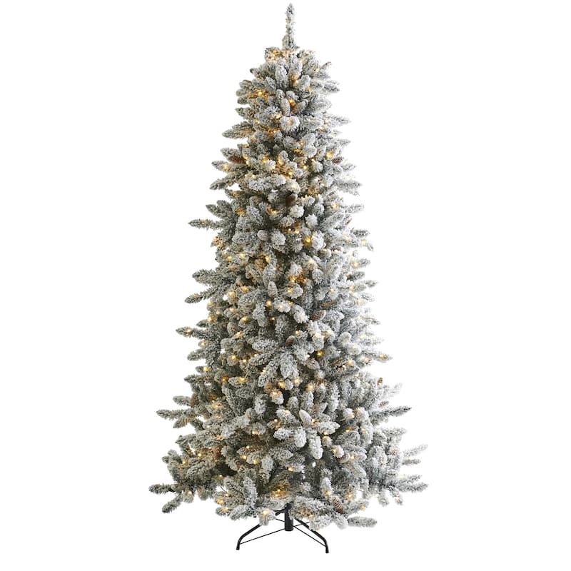 7.5Ft Artificial Christmas Tree with Lights & Pine Cones - Holiday Decor, Festive Tree, Living Room Tree - White - 84