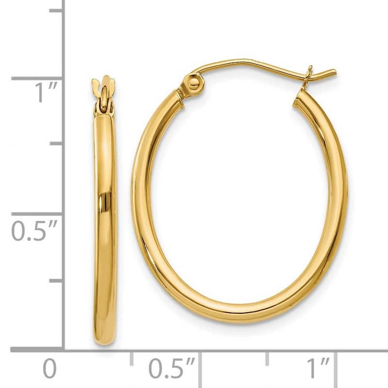 Curata 14k Yellow Gold 2x20mm Oval Polished Hoop Earrings
