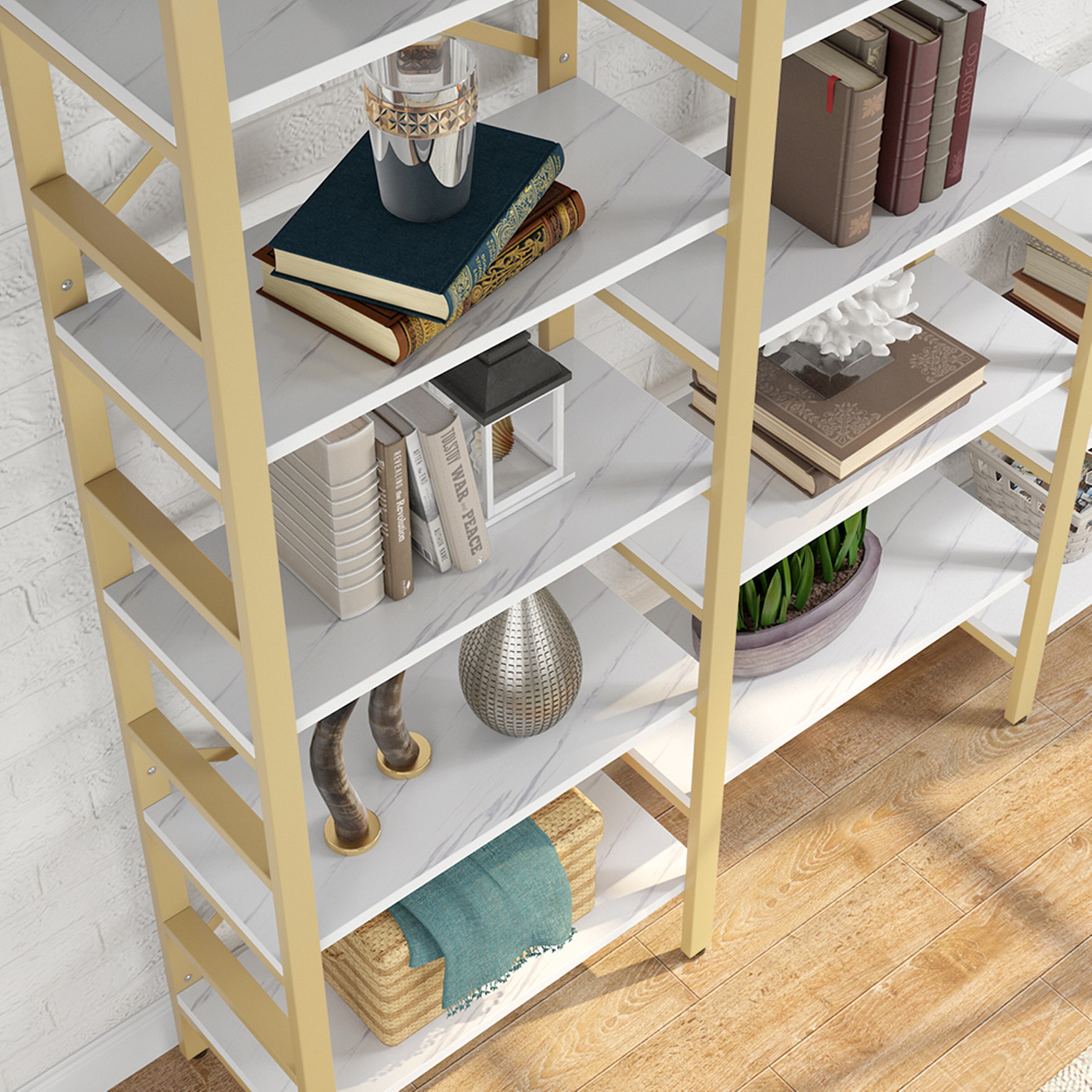 Bookshelf Triple Wide 5 Shelf Bookcase Open Bookshelf Vintage Industrial Style Overstock 31892195