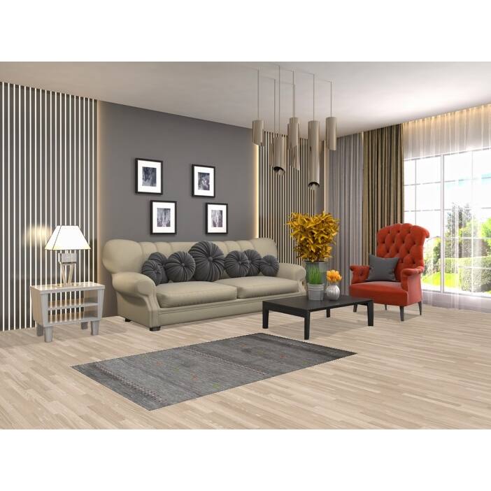 Hand Knotted Oriental 100% Wool Carpet Tribal Animal Pictorial Greys & Charcoal Gabbeh Area Rug - 4' 11'' X 3' 0''