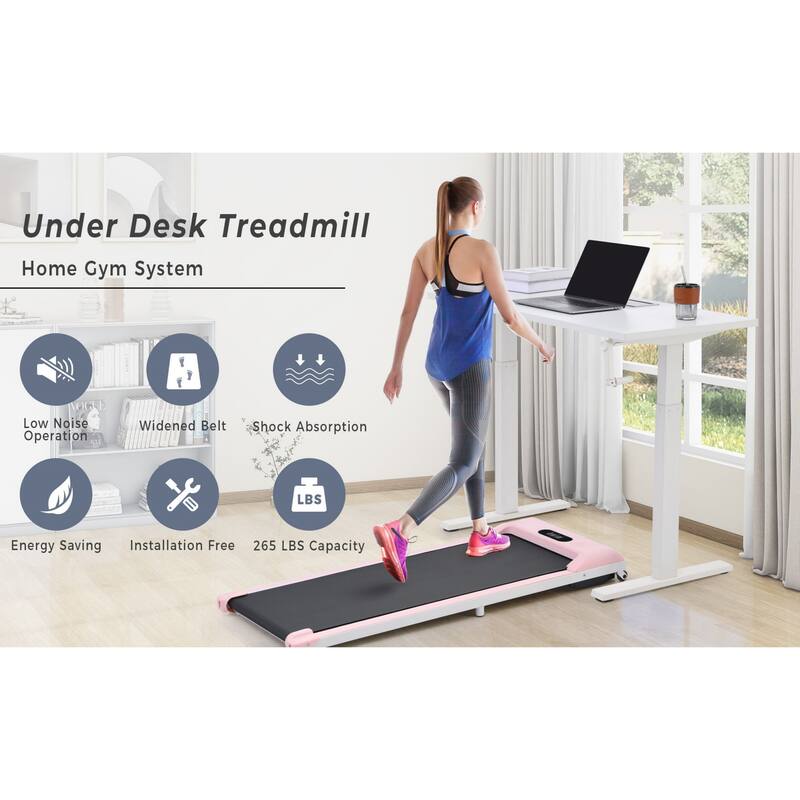 2 in 1 Under Desk Electric Treadmill 2.5HP, with Bluetooth APP, Remote Control, Display, Pink