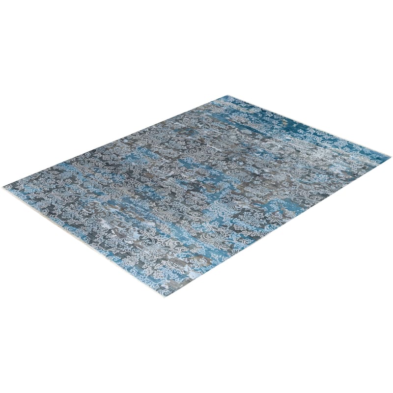 Ikat One-of-a-Kind Hand-Knotted Area Rug - Gray, 9' 0" x 12' 2" - 9' 0" x 12' 2"