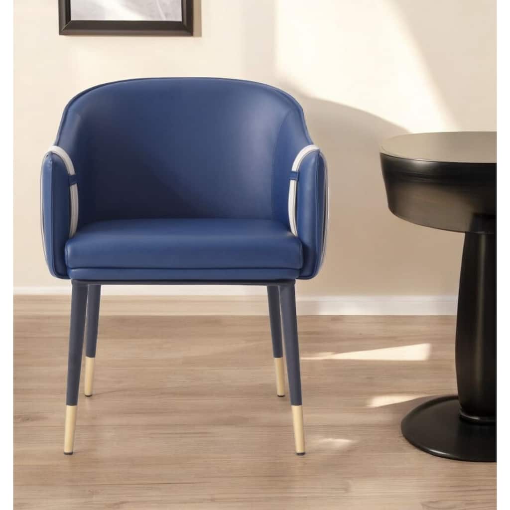 HomeRoots Blue Beige and Black Upholstered Faux Leather Dining Arm Chair - 21.90 in. x 30.70 in. x 23.40 in.