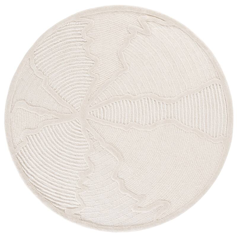 SAFAVIEH Handmade Abstract Shiori Wool Rug - 6' Round - Ivory