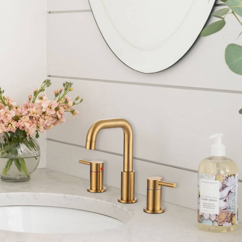 WOWOW 8 in. Widespread Double Handle Bathroom Faucet with Pop-Up Drain