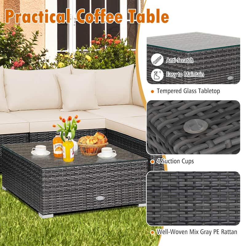 Gymax Set of 7 Rattan Furniture Set Sectional Sofa Cushioned Patio Mix