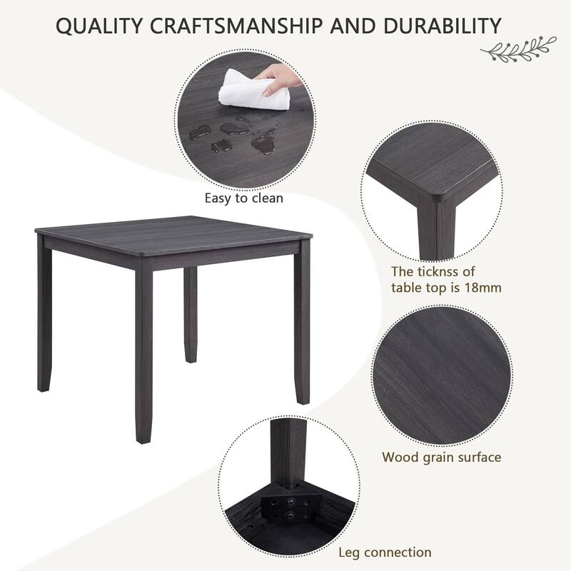 5-Piece Wooden Dining Set with Square Table and 4 Upholstered Chairs, Kitchen Table Set with Scratch-Resistant Tabletop