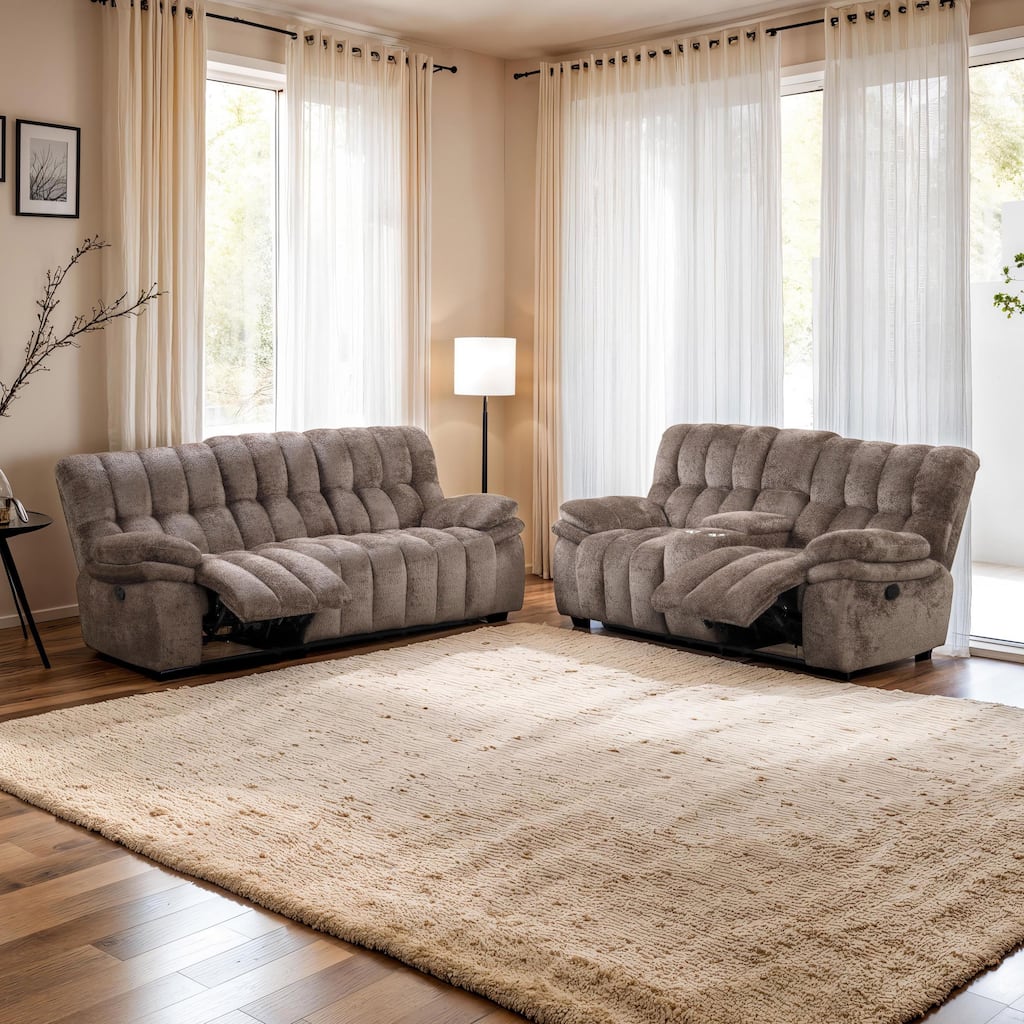 Furniture of America Lasside 2-Piece Upholstered Manual Reclining Sofa Set