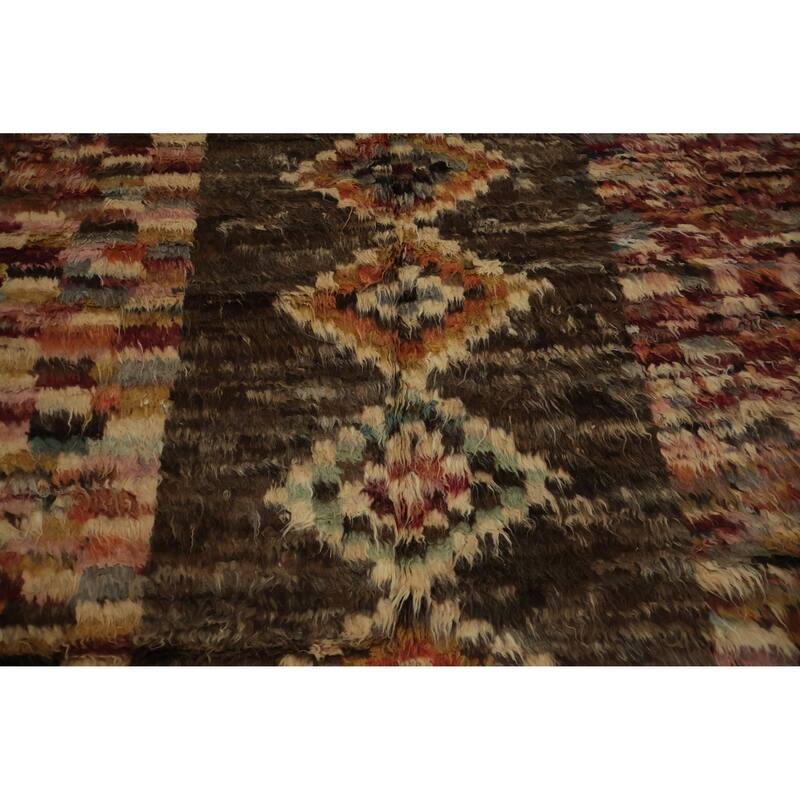 Hand Knotted Oriental 100% Wool Carpet Modern Tribal Brown Moroccan Area Rug - 9' 10'' X 6' 10''