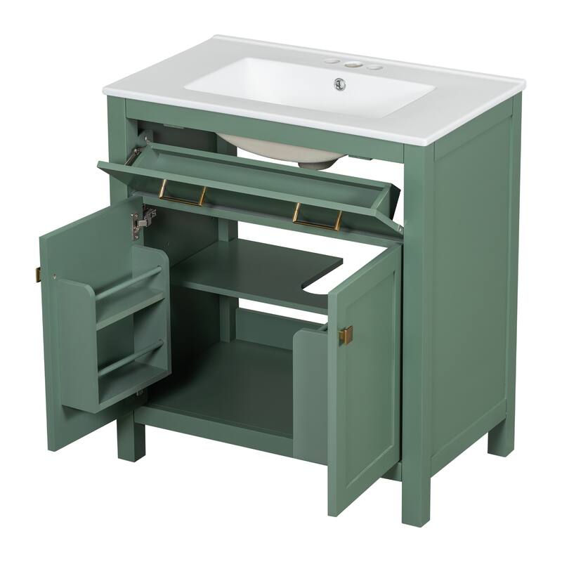 30 Inch Single Sink Bathroom Vanity Cabinet, Solid Wood Frame
