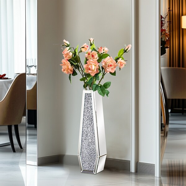 Glam Tall Floor Vase, Crushed Diamonds, Silver Mirrored - Bed Bath