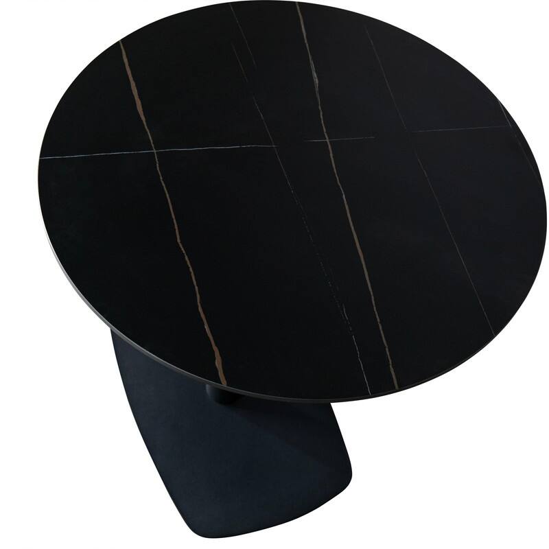 Vail Round Dining Table 27 in. Sintered Stone Tabletop in Black Stainless Steel Square Pedestal Base for Kitchen and Dining Room