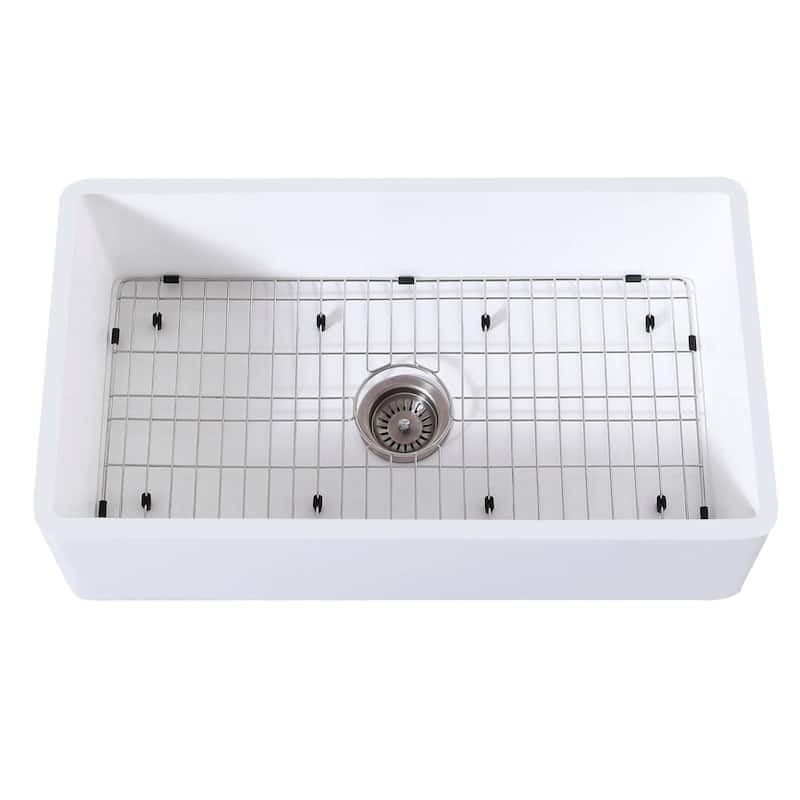 Kingston Brass Arcticstone 36" Farmhouse Single Basin Stone Composite - Matte White / Brushed