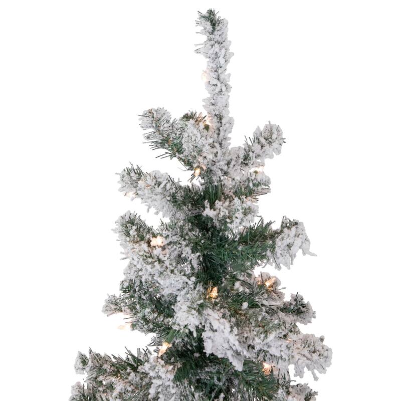 6' Pre-Lit Slim Flocked Pine Artificial Christmas Tree, Clear Lights - 6 Foot