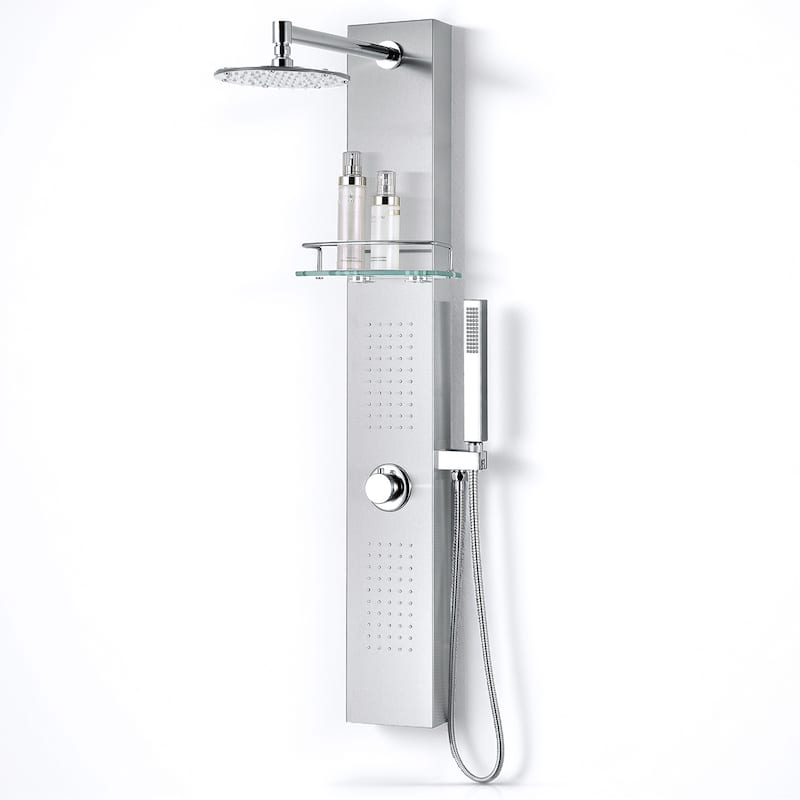 ANZZI Coastal Full Body Shower Panel with Heavy Rain Shower in Brushed Steel - Silver