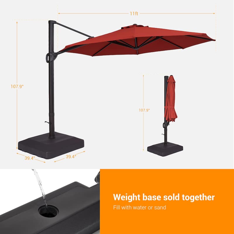 BONOSUKI 11FT Cantilever Patio Offset Umbrella With a Weight Base