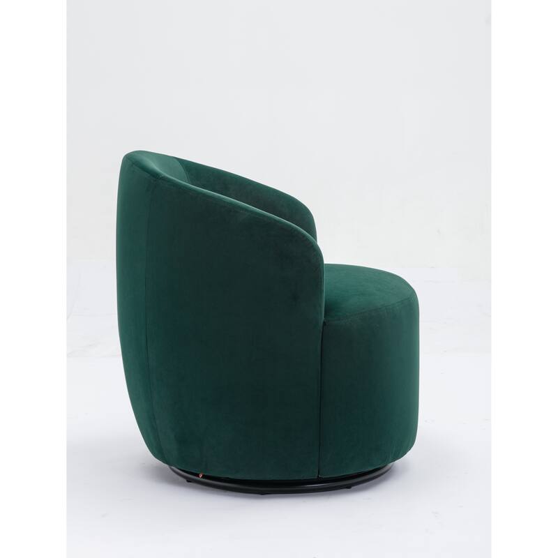 Velvet Swivel Barrel Chair with 360° Black Metal Base