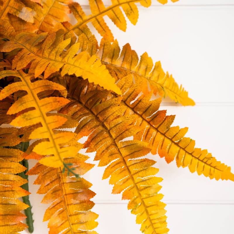 Autumn Artificial Boston Ferns - 21" - Orange - Set of 6