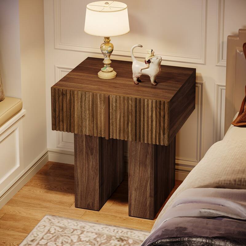 Modern Nightstand, Fluted Night Stand with Storage Drawer for Bedroom, Living Room