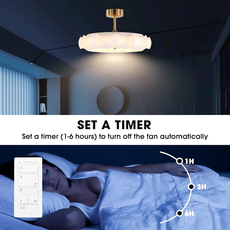 Perimost 29.6" Farmhouse White Silk Fabric 3-blade Fandelier Bladeless Ceiling Fan with Light and Remote