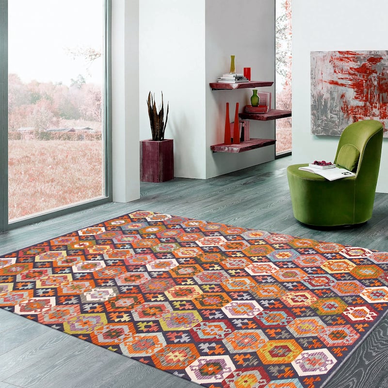 Pasargad Home Kilim Reversible Wool Multicolor Area Rug - 8' 6'' X 11' 3''
