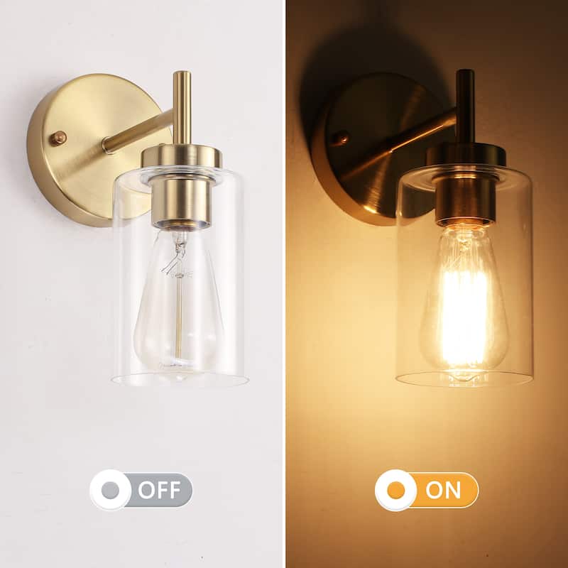 1-Light Modern Bathroom Vanity Light with Clear Glass Shades（Set of 2), Industrial Wall Sconces, Modern Wall Lights