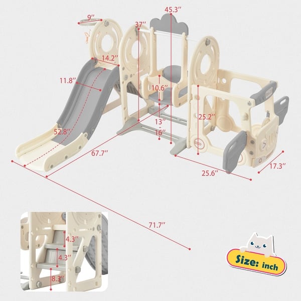 Kids Swing N-Slide Set With Bus Play Structure Freestanding Climber Slide Playset With Basketball Hoop