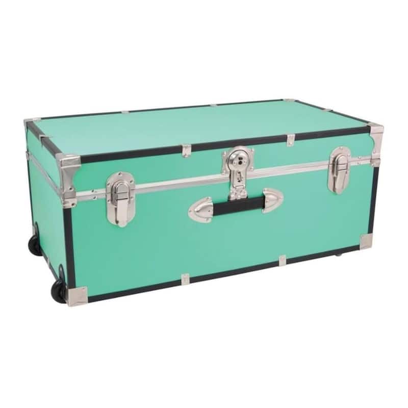 HomeStock Lockable Under Bed Storage Trunk - Heavy Duty Portable Footlocker for College Dorms & Camps with Secure Latch Closure - Teal - 30 in.