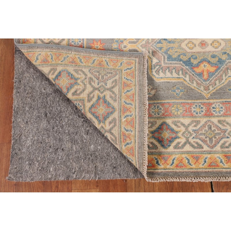 Gray Kazak Oriental Area Rug Hand-Knotted Traditional Wool Carpet - 4'1" x 6'0"