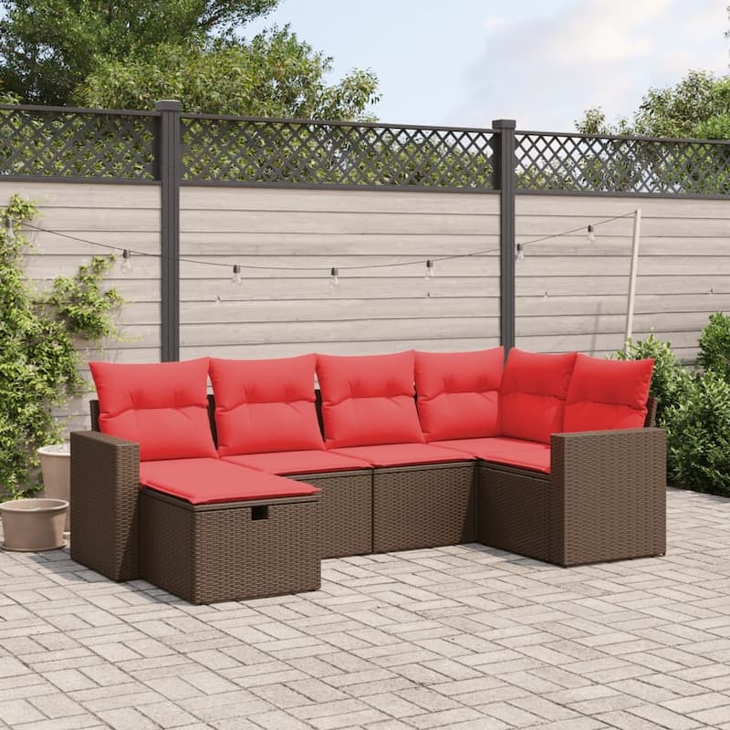 vidaXL Patio Sofa Set with Cushions Outdoor Conversation Furniture Poly Rattan - Brown without table - 24.4" x 24.4" x 27.2"