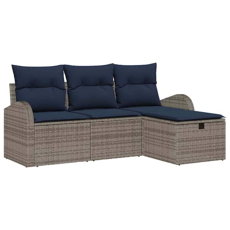 vidaXL 4 Garden Sofa Set with Cushions Black/Brown/Grey Poly Rattan - 70.5 x 46.1 x 27.2