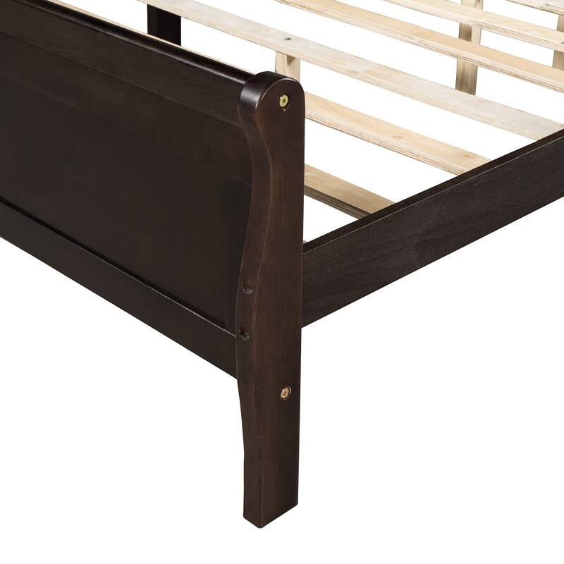 Sturdy Pine Wood Platform Bed with Oak Finish, 10 Slat Support, No Box Spring Required, Queen/Full/Twin