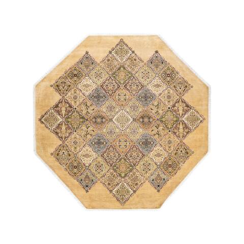 Overton One-of-a-Kind Hand-Knotted Traditional Geometric Mogul Yellow Area Rug - 8' 1" x 8' 1"