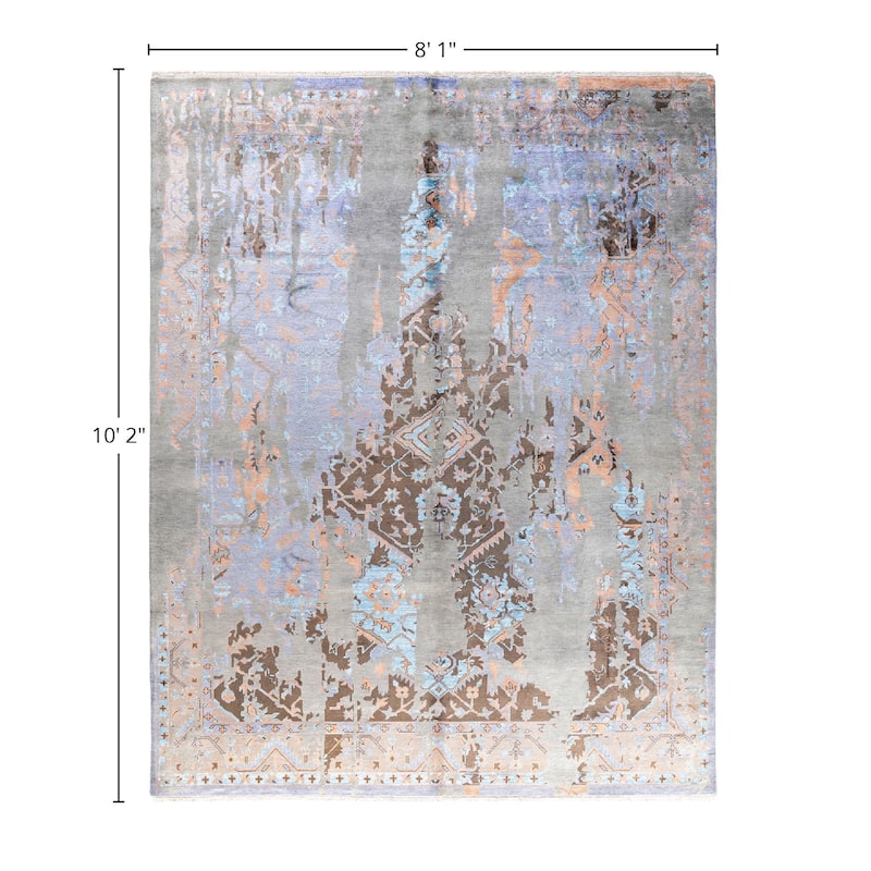 Ikat One-of-a-Kind Hand-Knotted Area Rug - Gray, 8' 1" x 10' 2" - 8' 1" x 10' 2"
