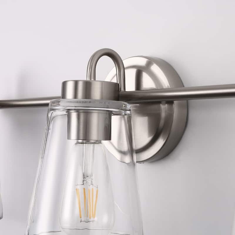 3-Light Brushed Nickel Cylinder Modern Bathroom Vanity Light with Clear Glass Shade,Wall Lamp for Mirror Kitchen Bedroom
