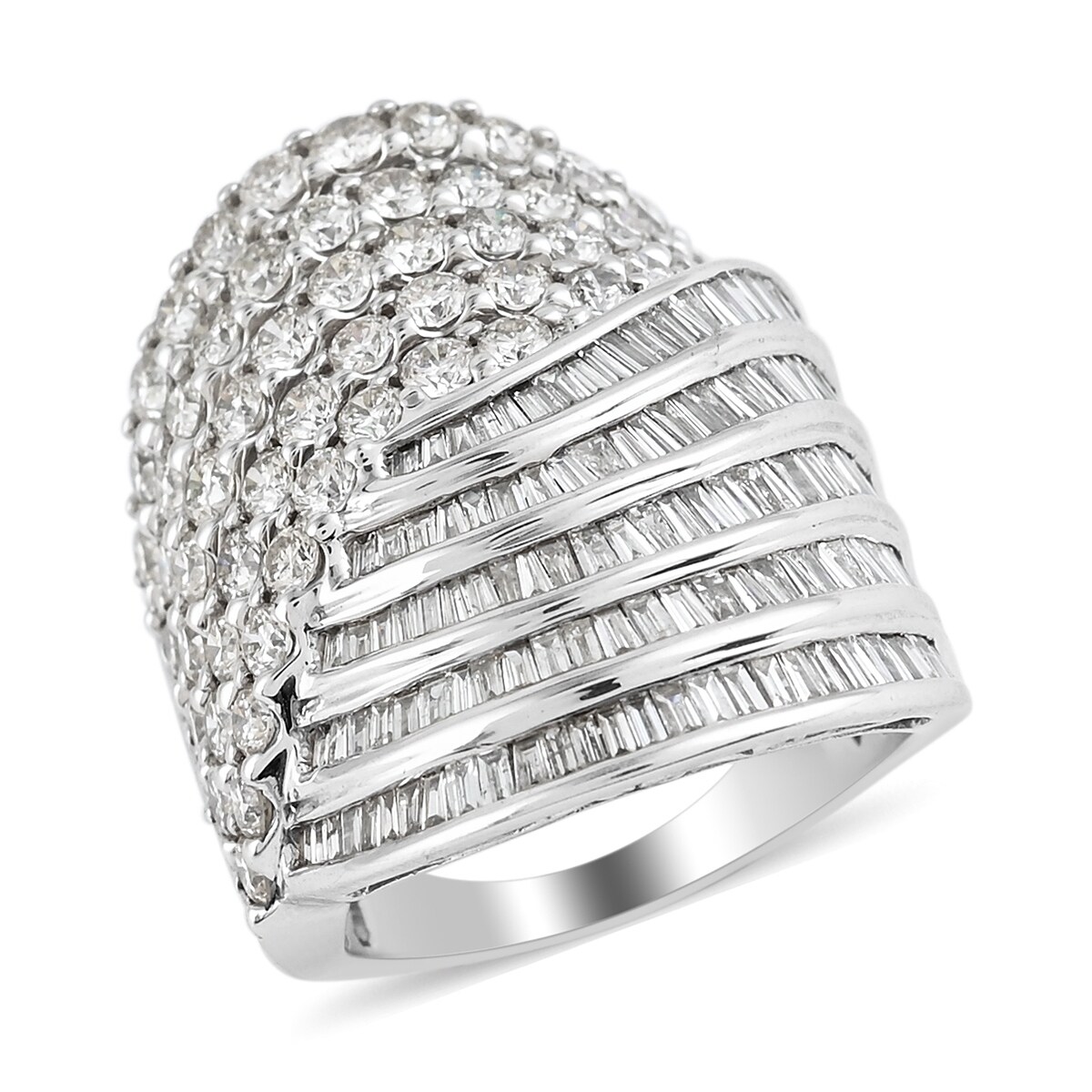 Shop LC Delivering Joy Cocktail Ring Stainless Steel Baguette White Glass Jewelry for Women Size 10 Cttw 9 