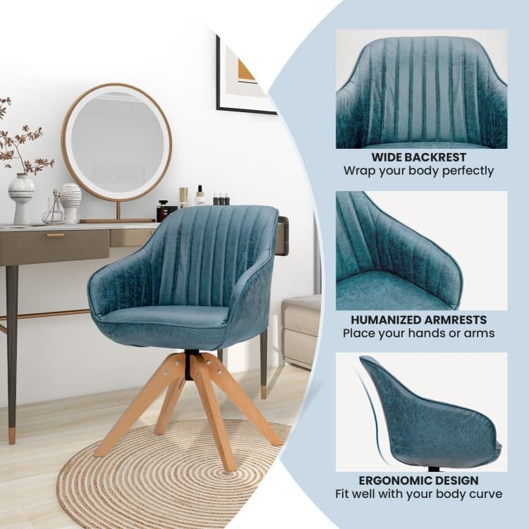 Modern Leathaire Set of 2 Swivel Accent Chair with Beech Wood Legs - 33.5 x 27 x 27 inch (L x W x H)