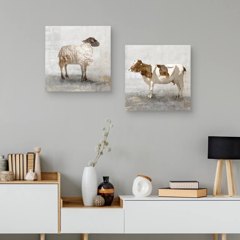 Rustic White Sheep, Rustic Brown Cow by PI Studio Canvas Art Prints