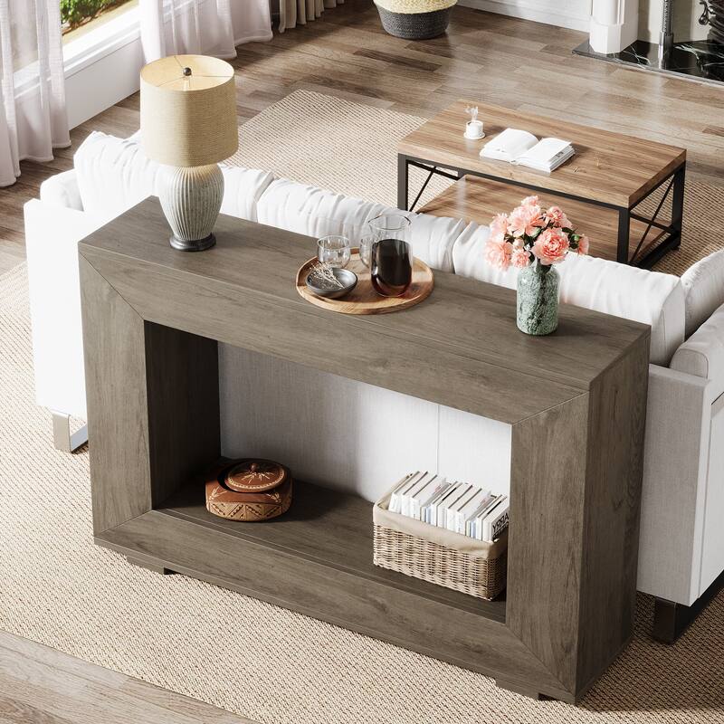 47 Inches Rustic Sofa Console Table with Storage Shelf for Entryway