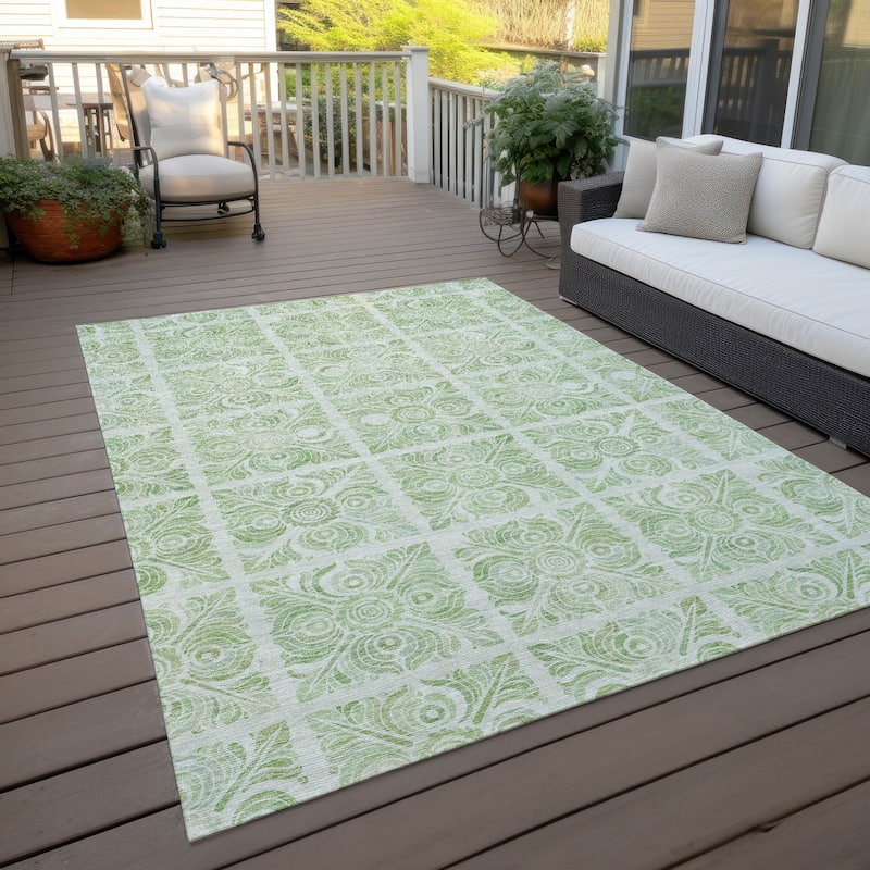 Machine Washable Indoor/ Outdoor Chantille Mosaic Rug - Aloe - 5' x 7'6"