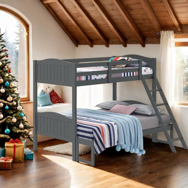 slide 2 of 9, Wooden Versatile Twin over Full Bunk Bed with Arched Headboard for Bedroom For Home Grey